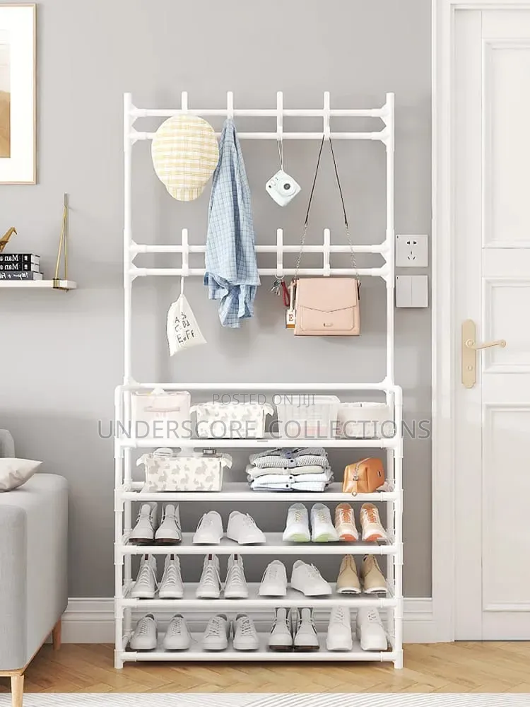 *4 Layer Detachable Metal Shoe Rack With 8 Double Hooks*