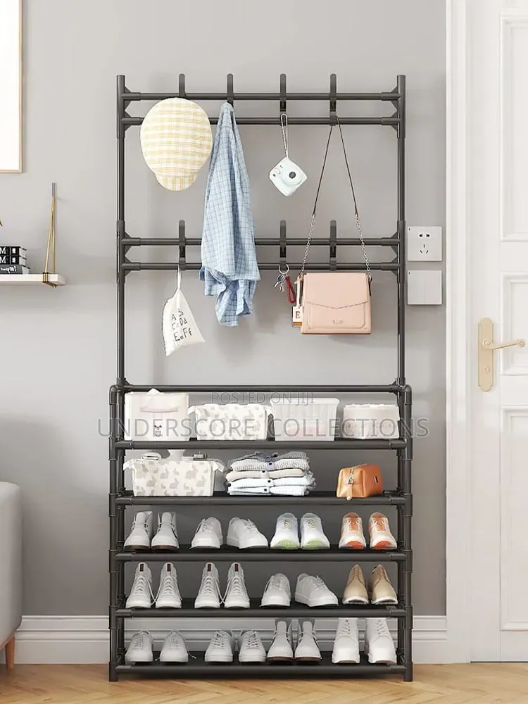*4 Layer Detachable Metal Shoe Rack With 8 Double Hooks*