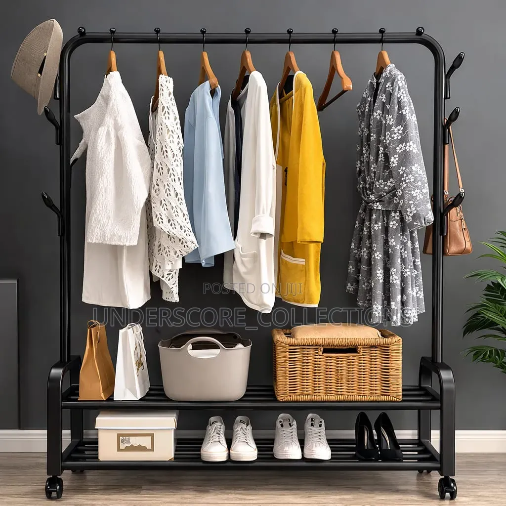 Modern Clothes Rack Stand With 2 Lower Shelves