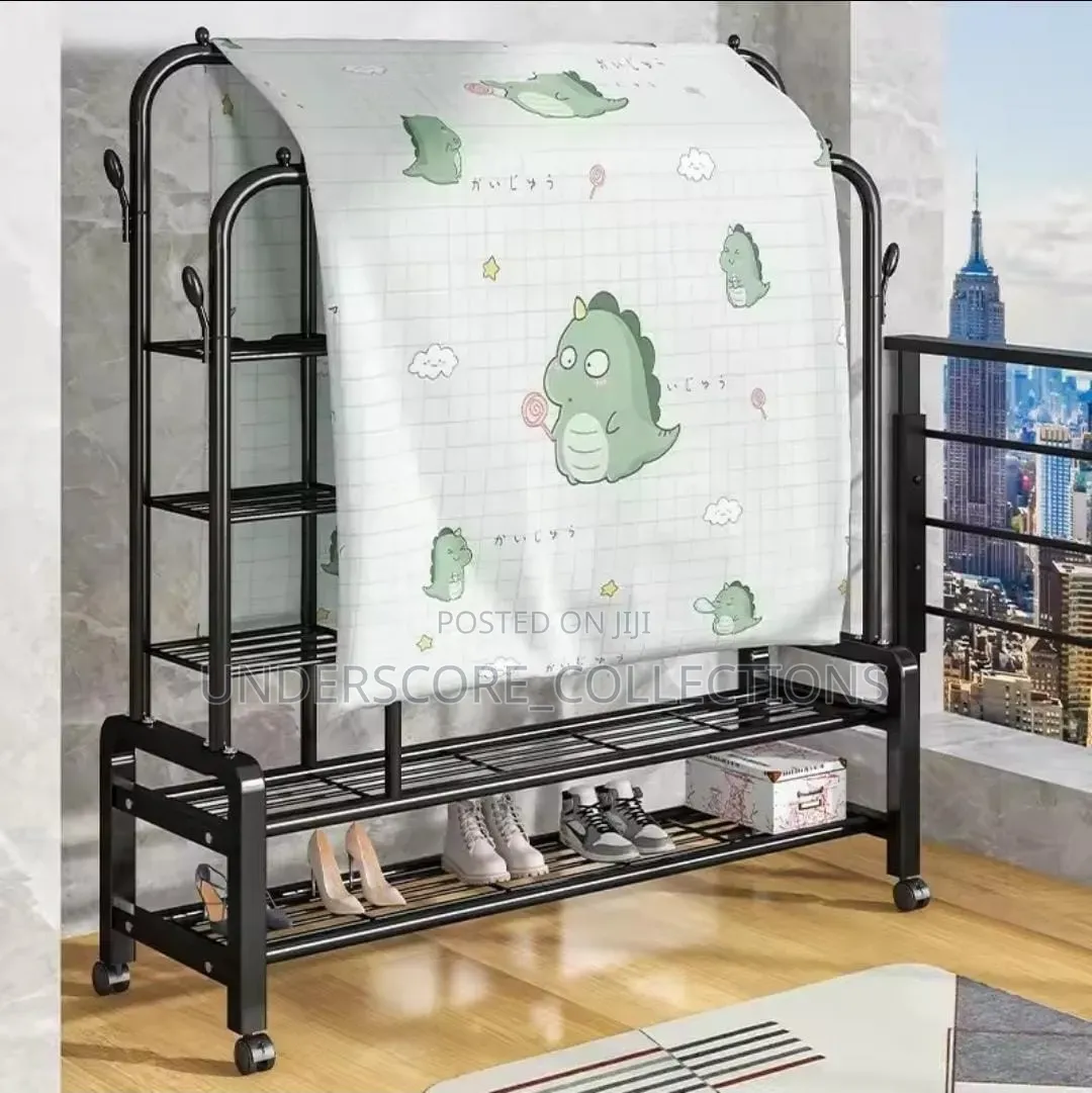 *Multifunctional Clothes Rack With Side Storage Shelves *