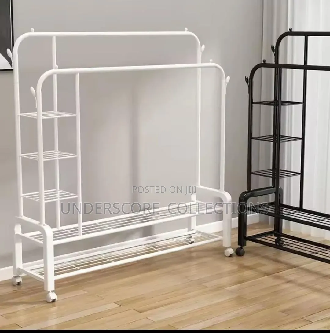 *Multifunctional Clothes Rack With Side Storage Shelves *