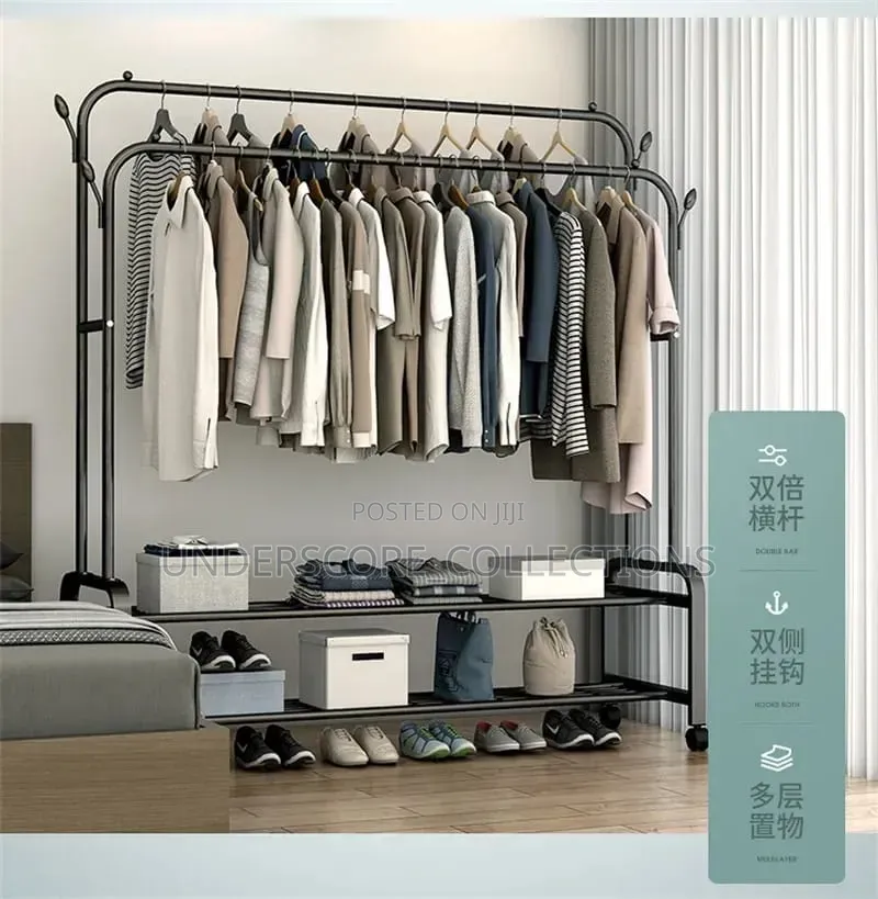Advanced Double Layer Garment Rack Floor Standing Clothes Hanger