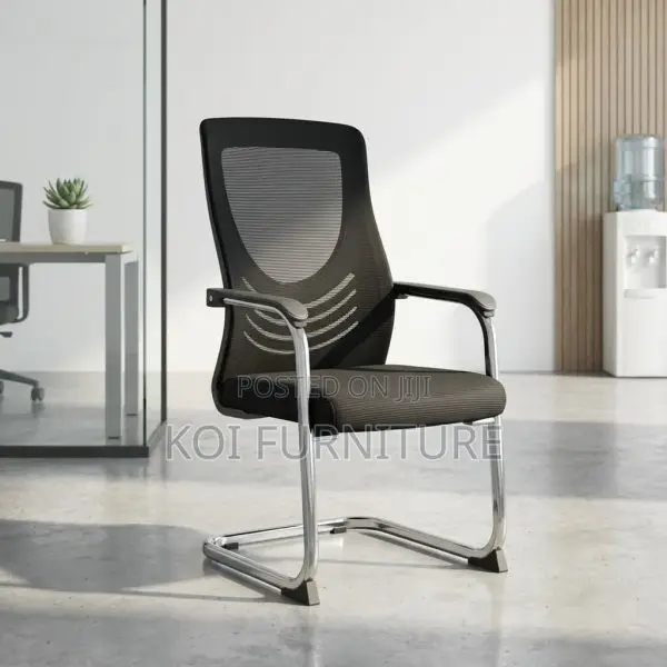 Office Chair : Black Mesh Visitor Chair -Sleek Chrome Cantilever Frame