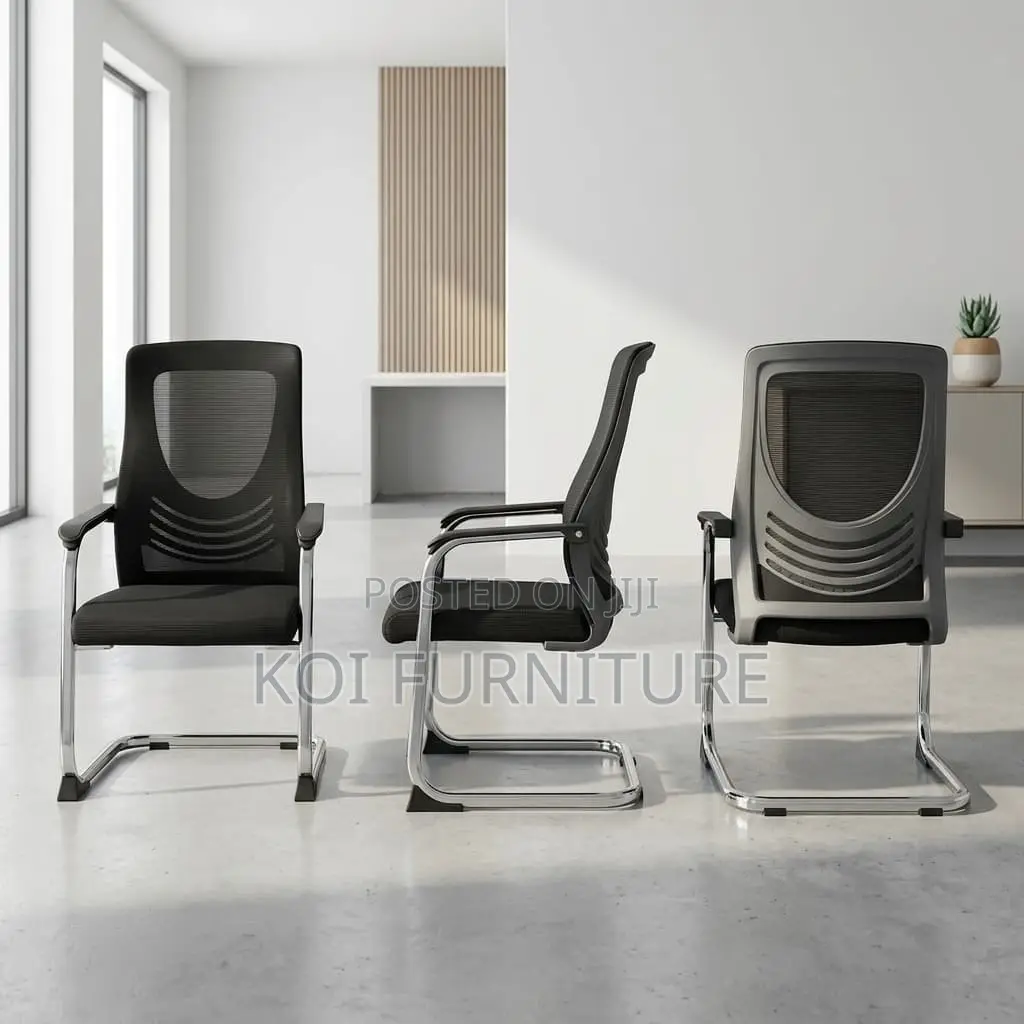 Office Chair : Black Mesh Visitor Chair -Sleek Chrome Cantilever Frame