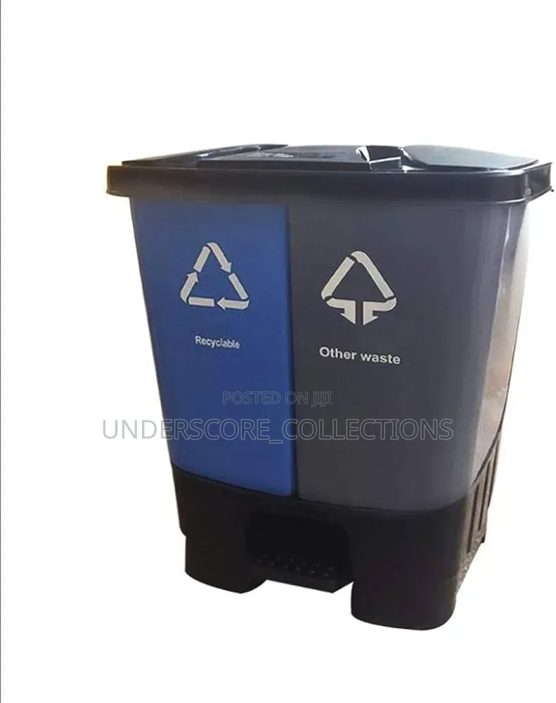 Two-Part Classified Dustbin Featuring Blue and Gray Compartments