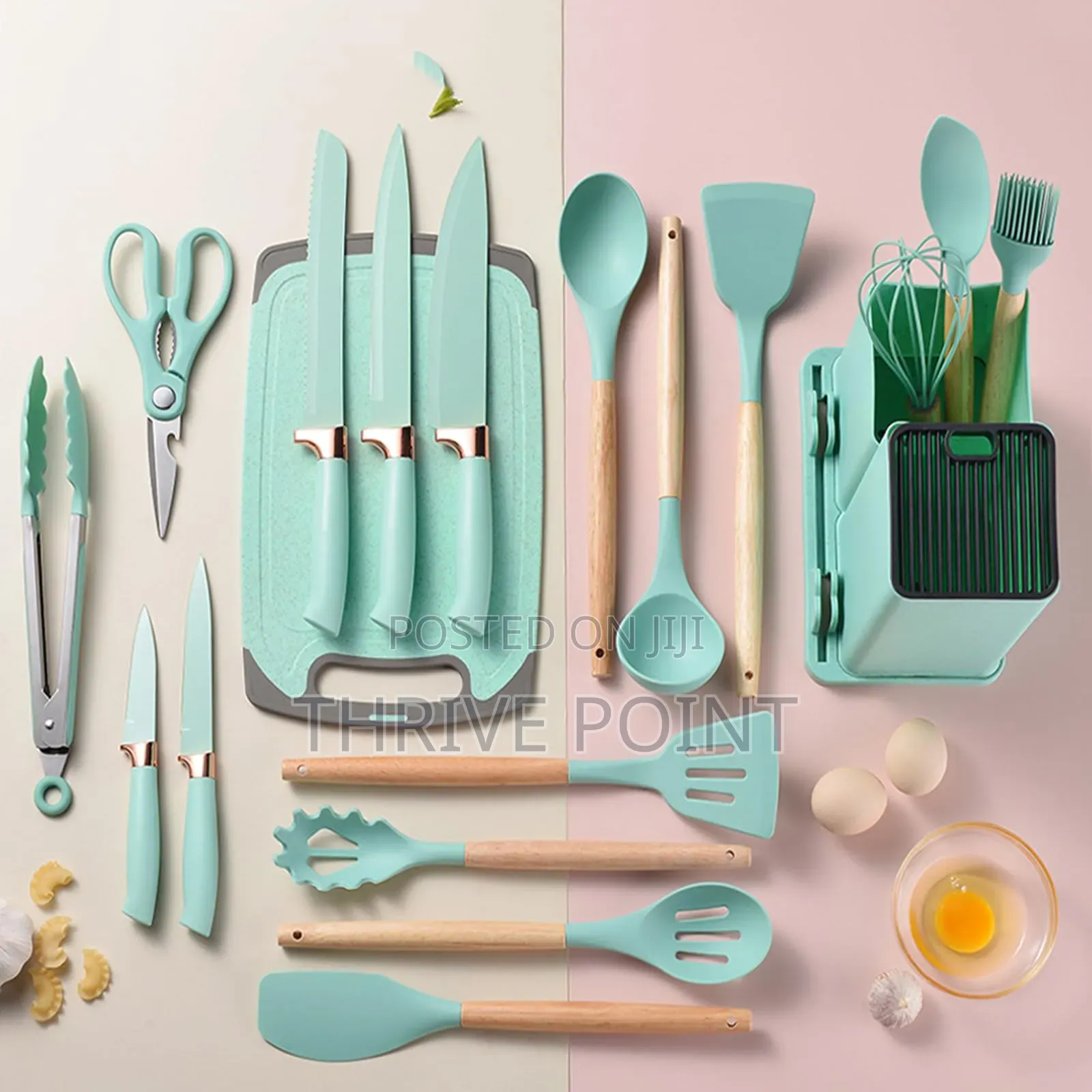 19pcs Silicone Cooking Kitchen Spoon Set With Knives and Chop Board