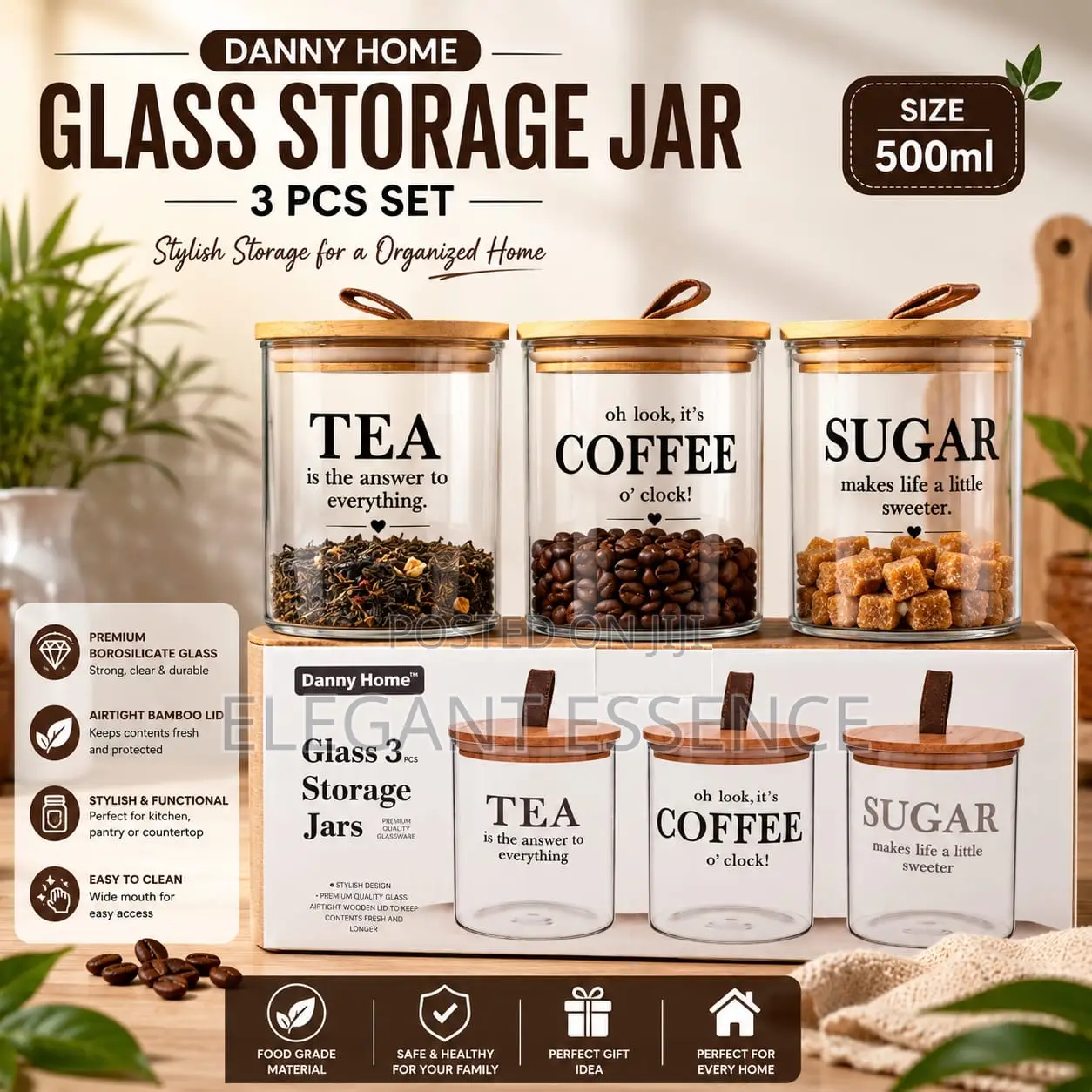 Set of 3 Glass Storage -500ml Each