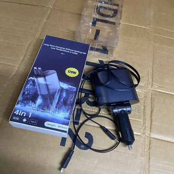 Gadgetbite Car Charger 120 Watt 4 in 1 Charger With Retractable Cables