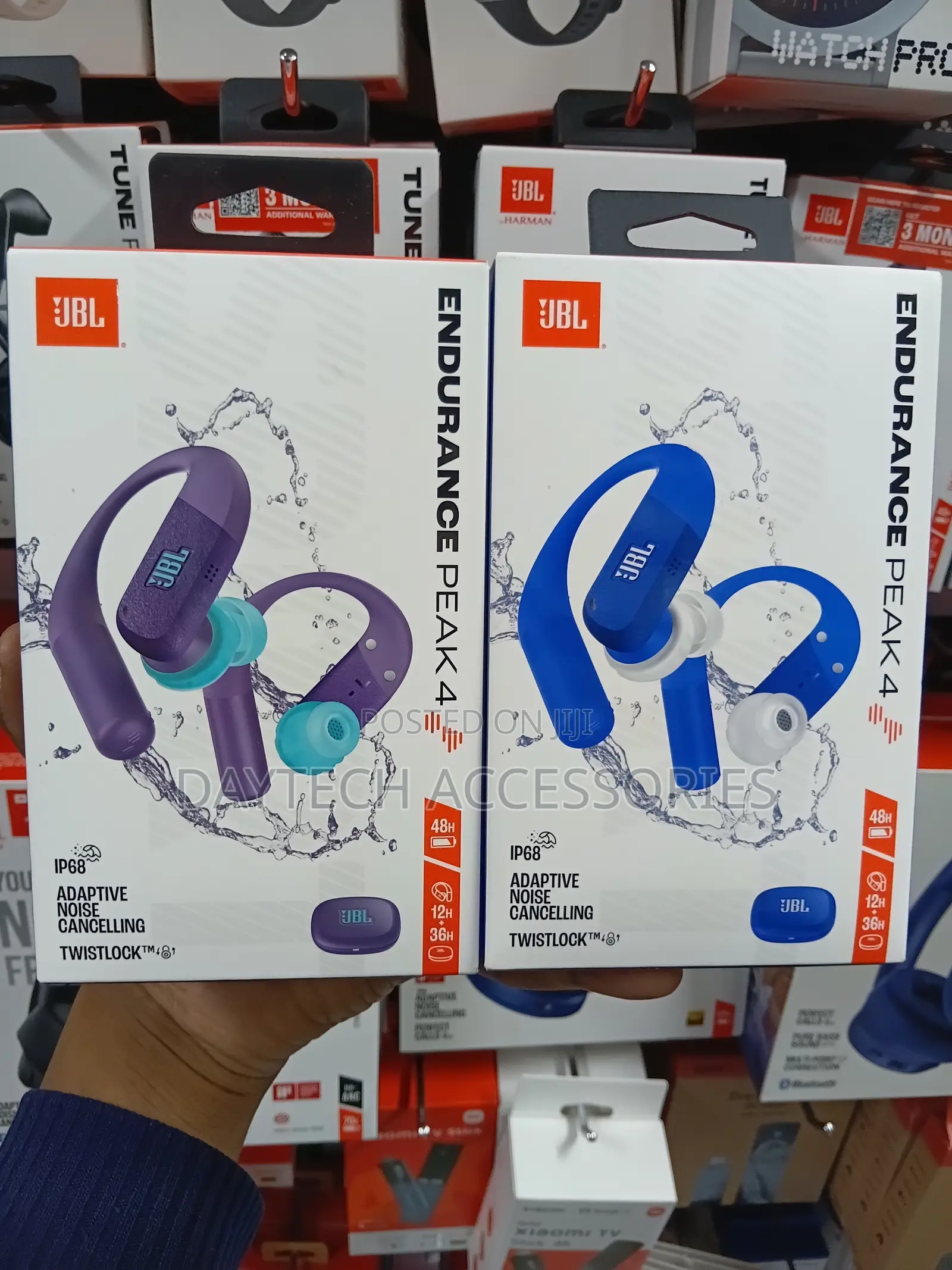 JBL Endurance Peak 4 Wireless Earbuds in Blue Featuring an Ip68 Rating