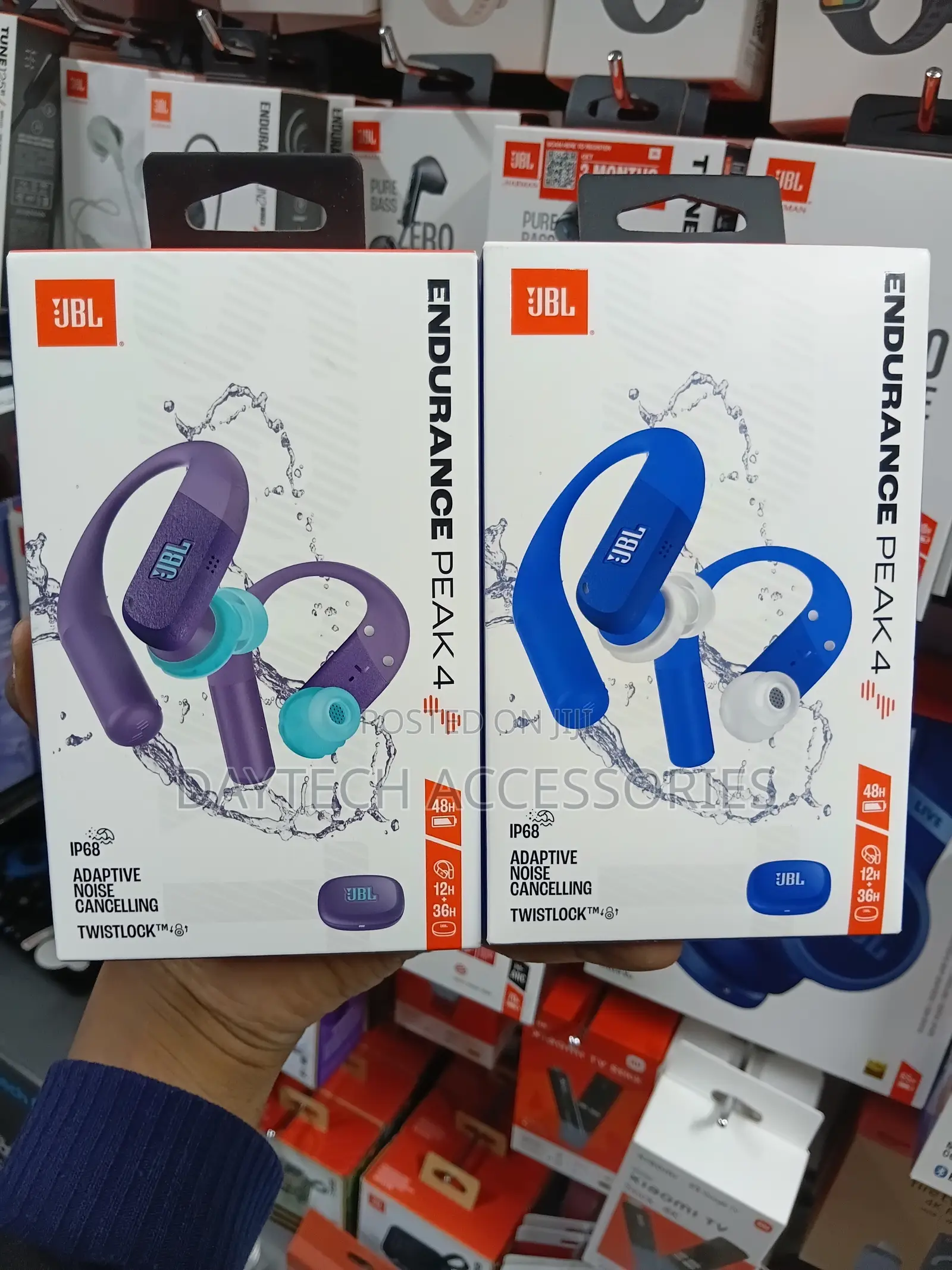 JBL Endurance Peak 4 Wireless Earbuds in Blue Featuring an Ip68 Rating