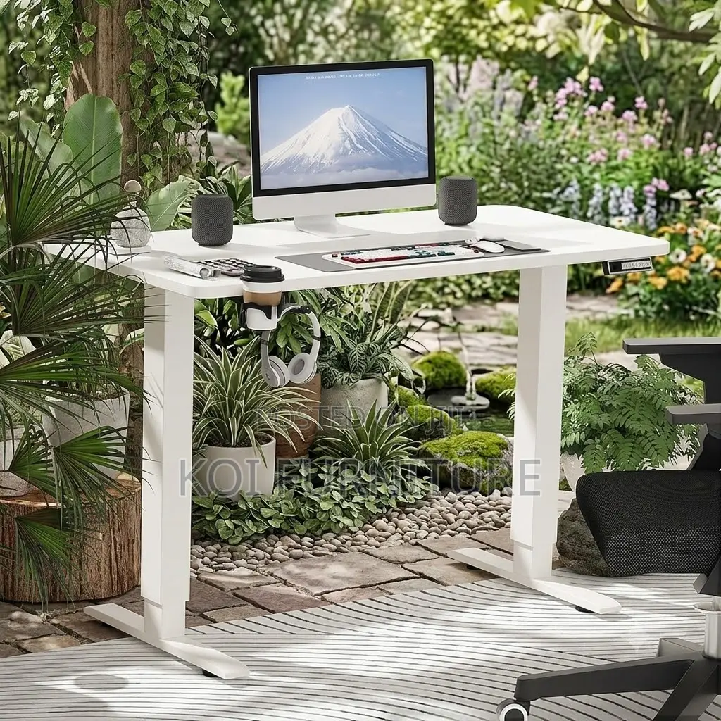 Office Desk; 1400mm White Electric Adjustable Home Office Desk