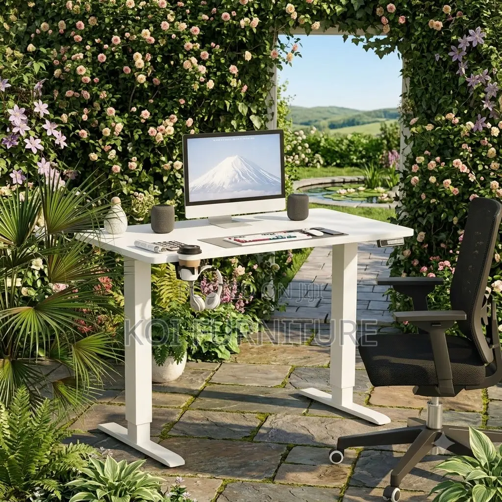 Office Desk; 1400mm White Electric Adjustable Home Office Desk
