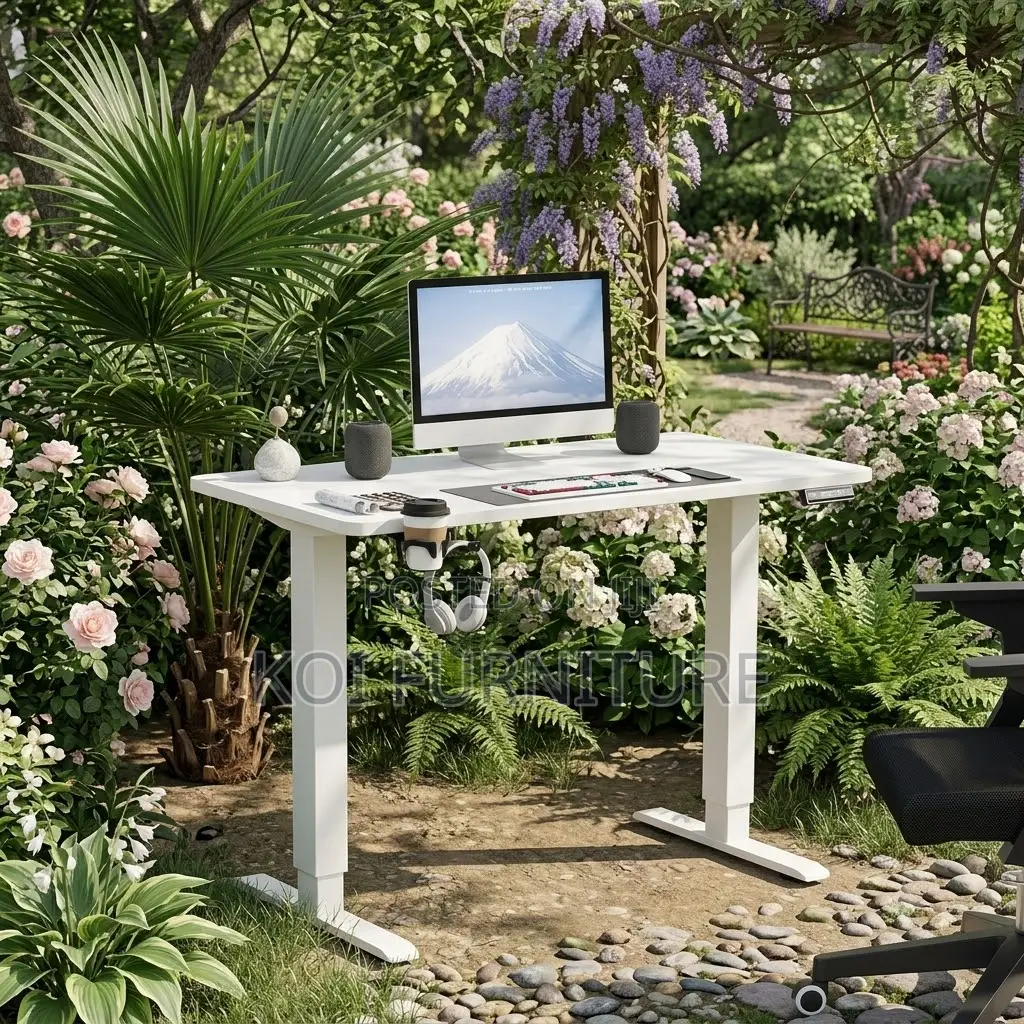 Office Desk; 1400mm White Electric Adjustable Home Office Desk