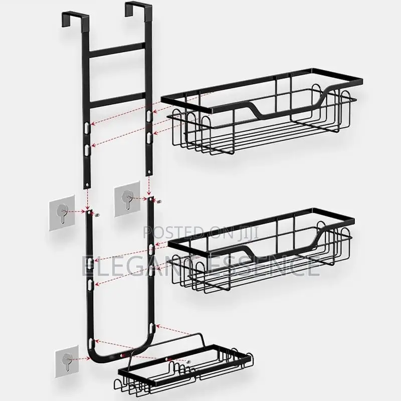 Detachable 3 Layer Behind The Door Metalic Bathroom Shelf Shower Caddy