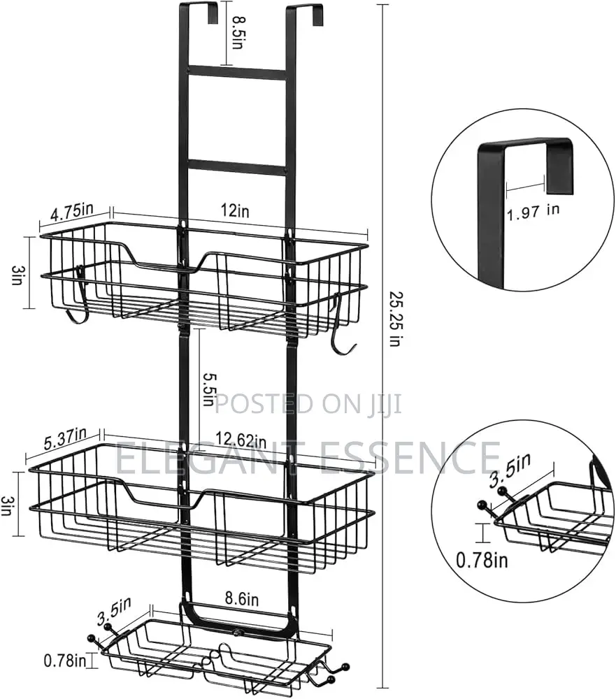 Detachable 3 Layer Behind The Door Metalic Bathroom Shelf Shower Caddy