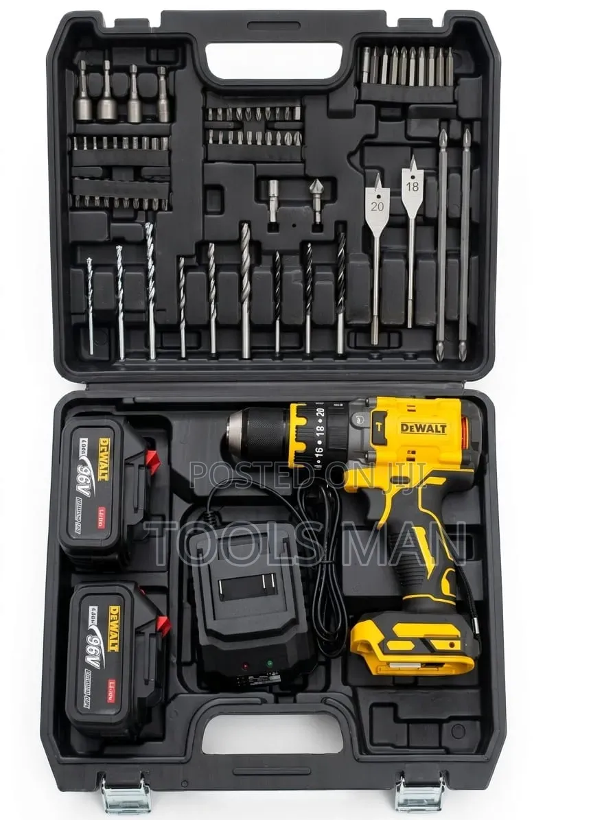 Dewalt 96v Heavy Duty Cordless Hammer Drill Set - 2 Batteries.