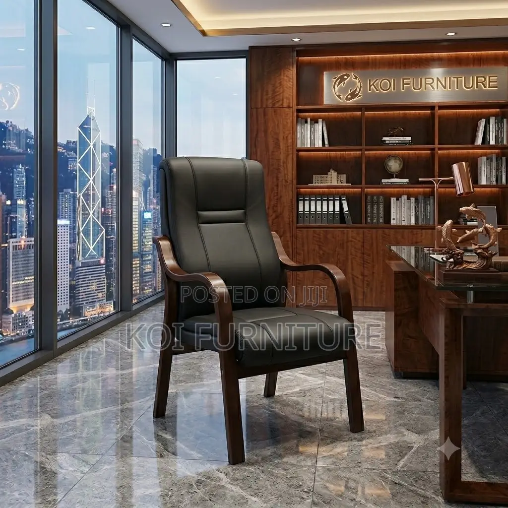 Office Chairs Leather High Backrest Office Seat With Wooden Armrests