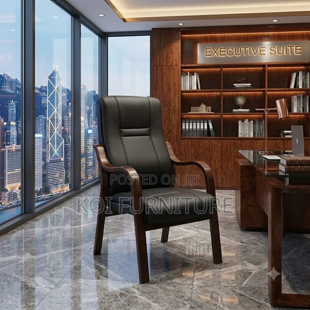 Office Chairs Leather High Backrest Office Seat With Wooden Armrests