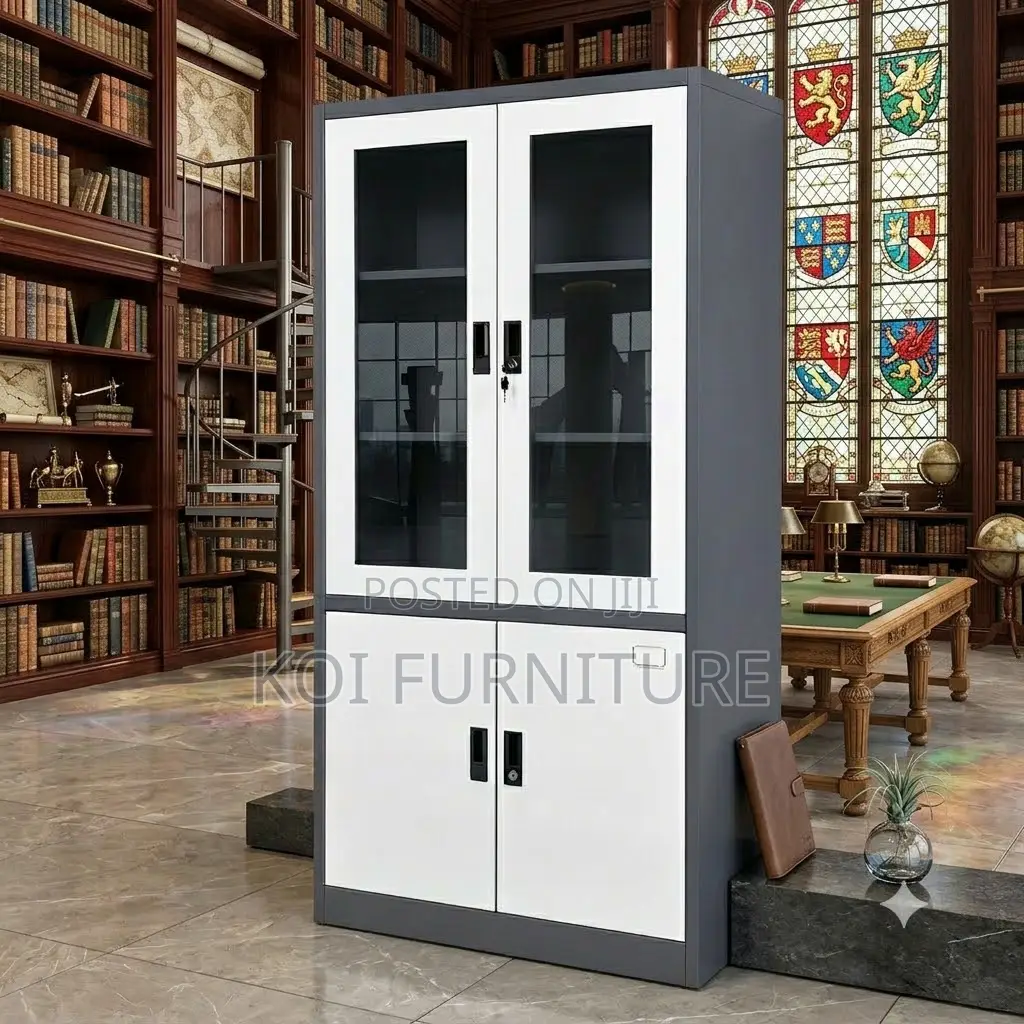 Office Cabinet; Two Doors Grey Office Cabinet With Shelves Views