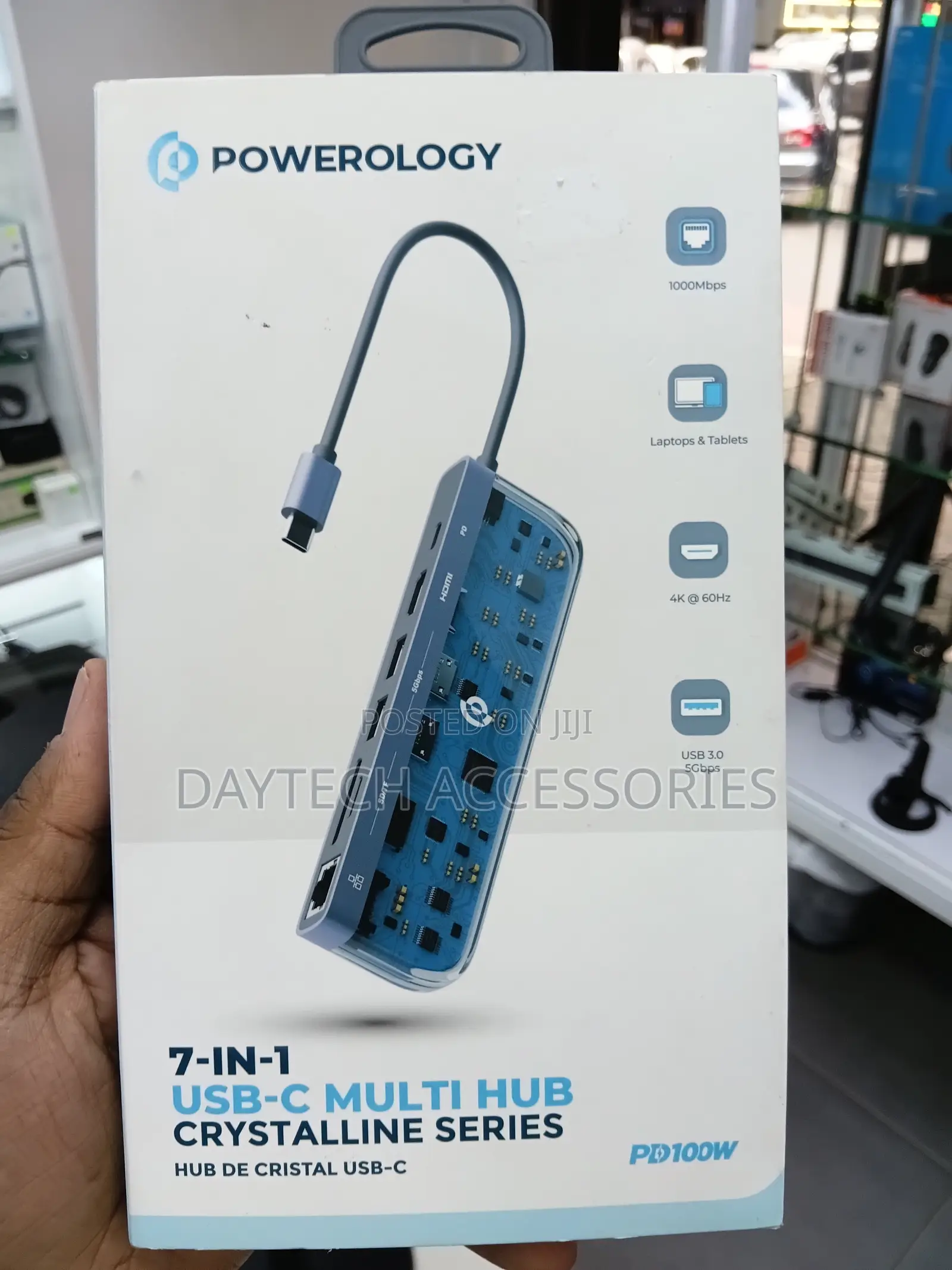 Powerology Crystalline Series 7 in 1 Usb-C Multi Hub - Transparent