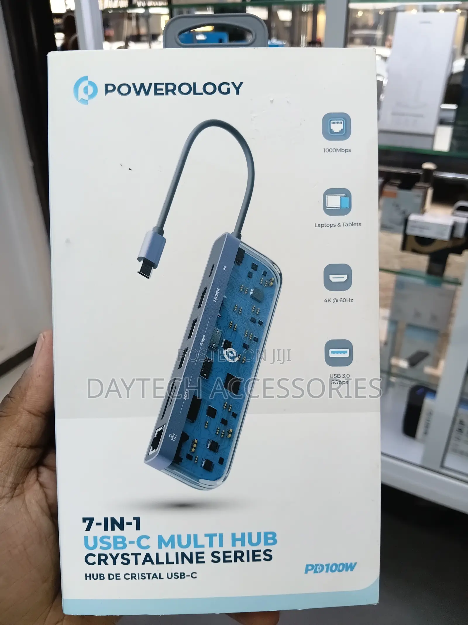 Powerology Crystalline Series 7 in 1 Usb-C Multi Hub - Transparent