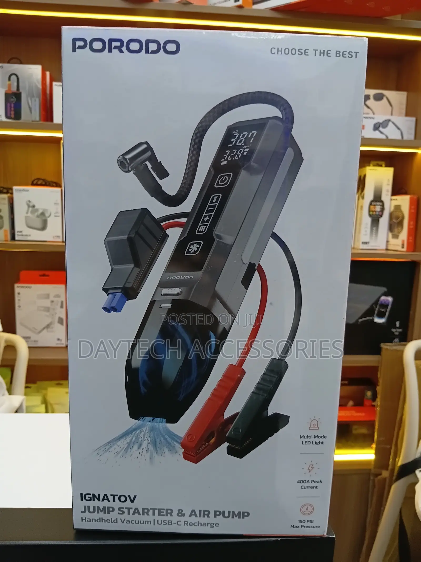 Porodo Ignatov 4-in-1 Car Jump Starter and Air Compressor Combo