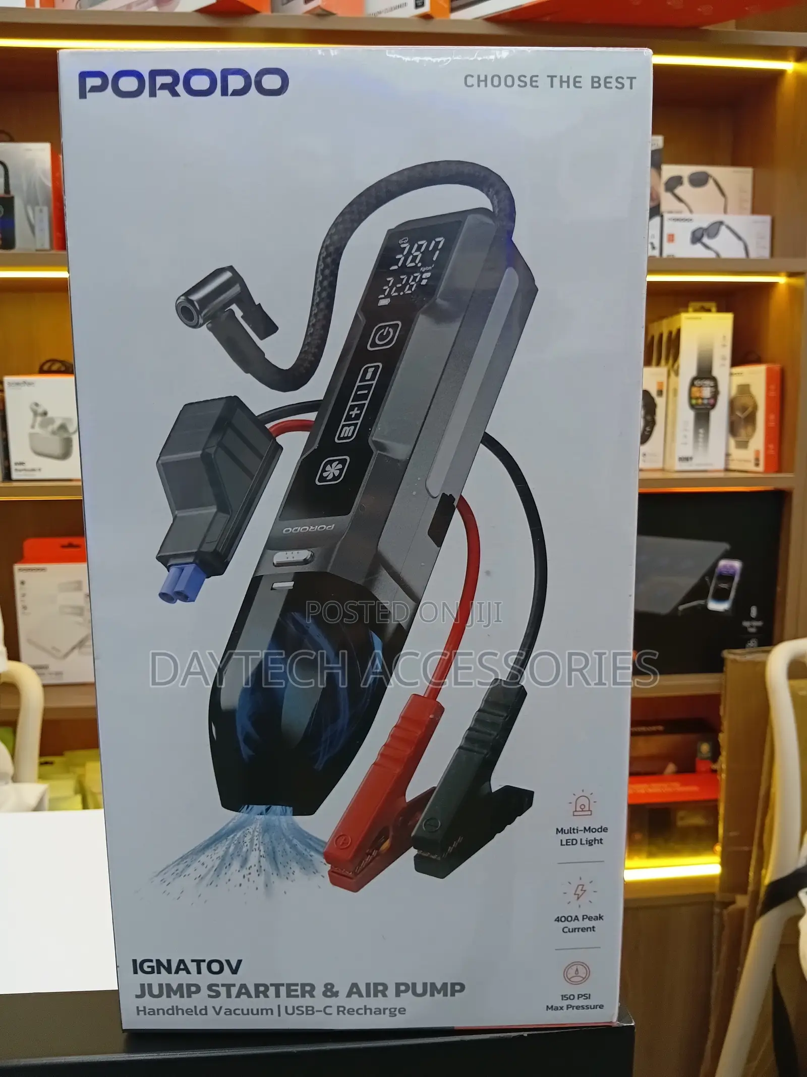 Porodo Ignatov 4-in-1 Car Jump Starter and Air Compressor Combo
