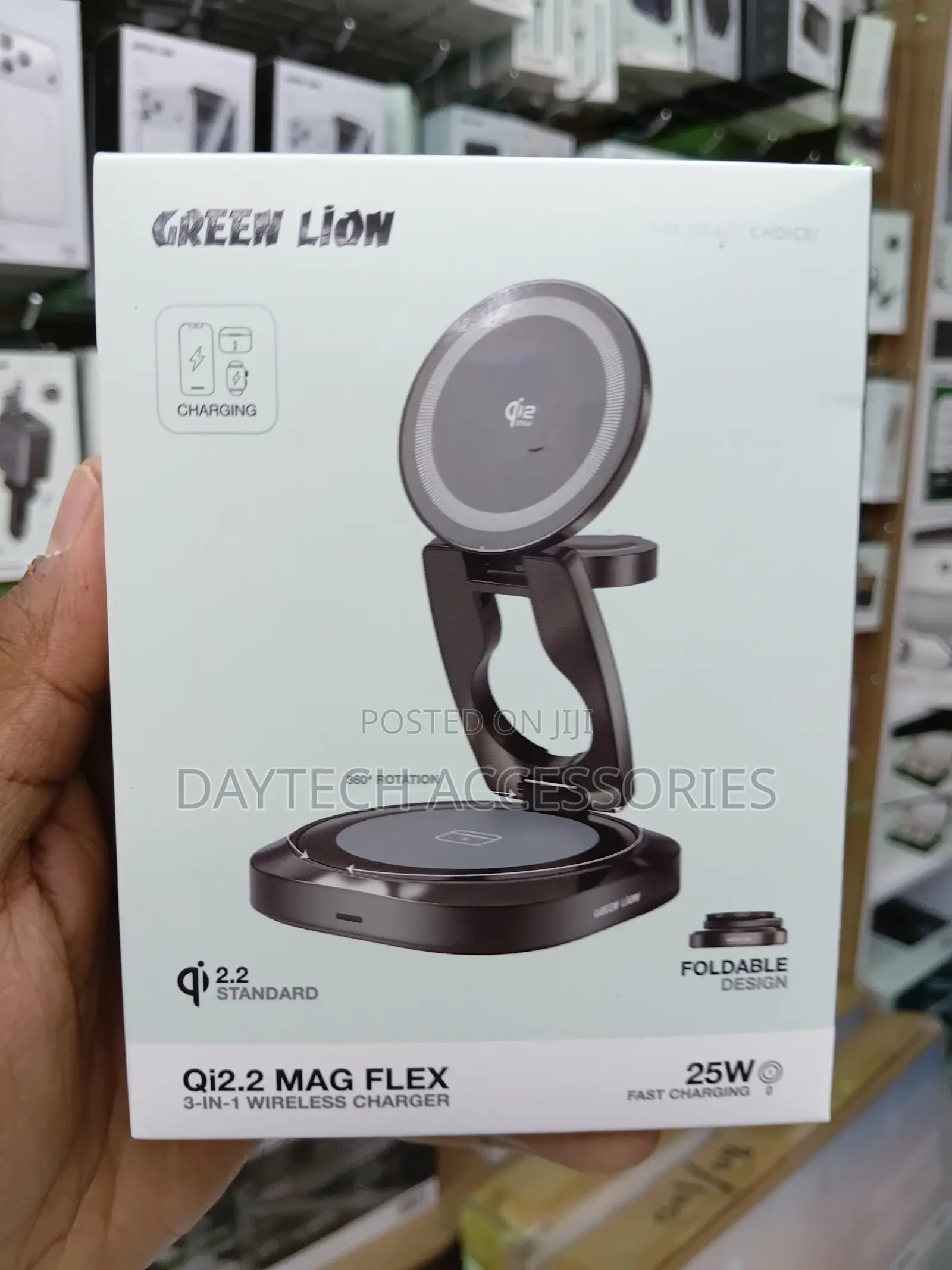 Green Lion Qi2.2 Mag Flex Foldable 3-in-1 Wireless 25w Charger.