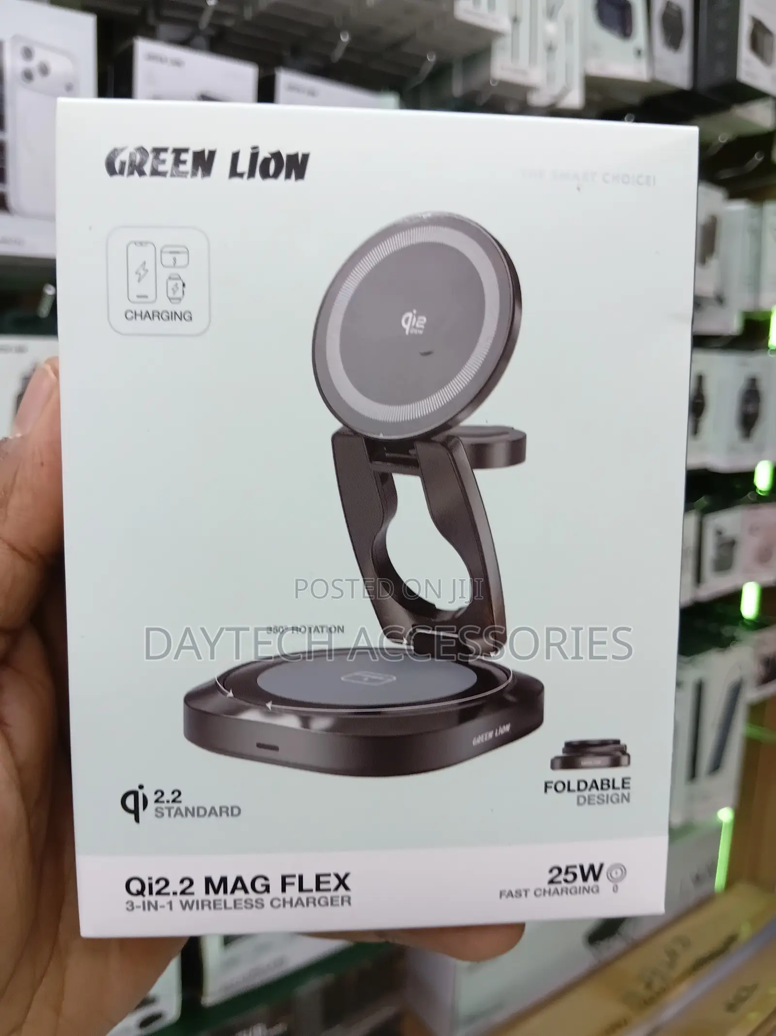Green Lion Qi2.2 Mag Flex Foldable 3-in-1 Wireless 25w Charger.