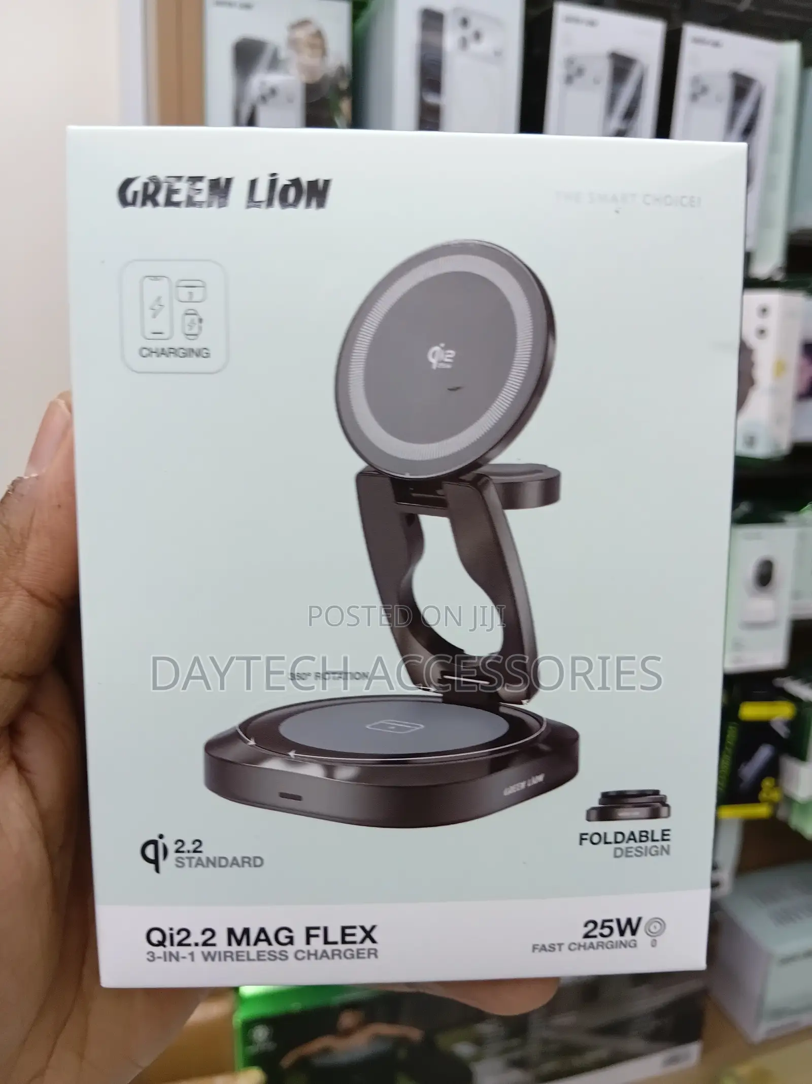Green Lion Qi2.2 Mag Flex Foldable 3-in-1 Wireless 25w Charger.