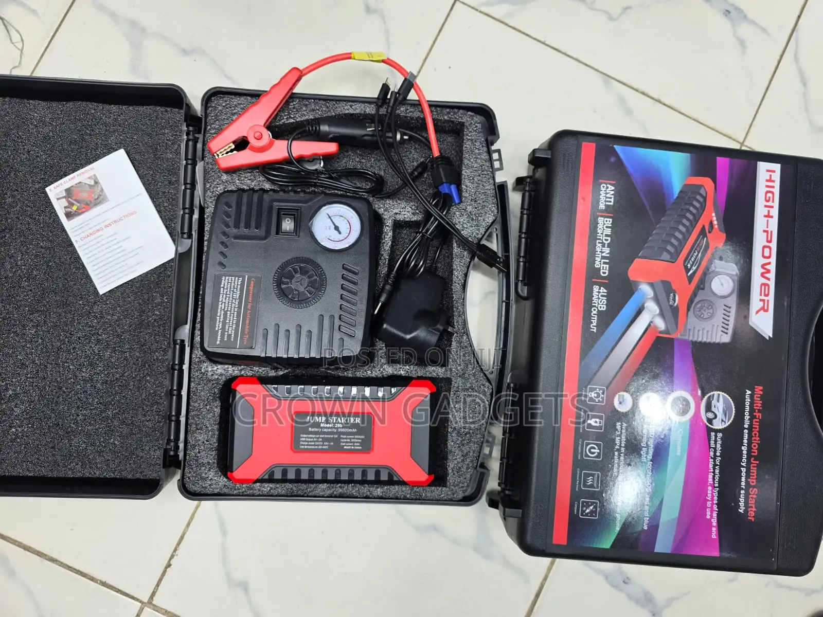 Portable Car Battery Jump Starter and Tire Inflator Kit