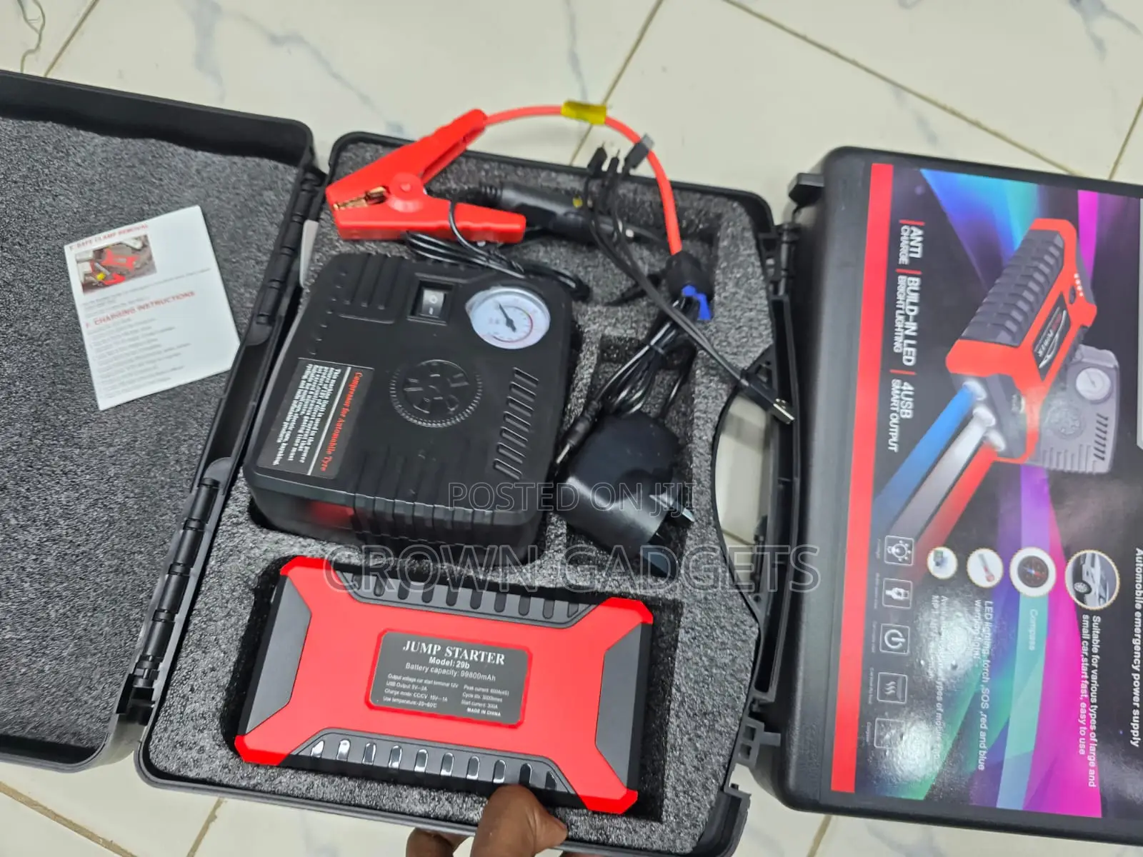 Portable 12v Vehicle Jump Starter Kit With Hard Case