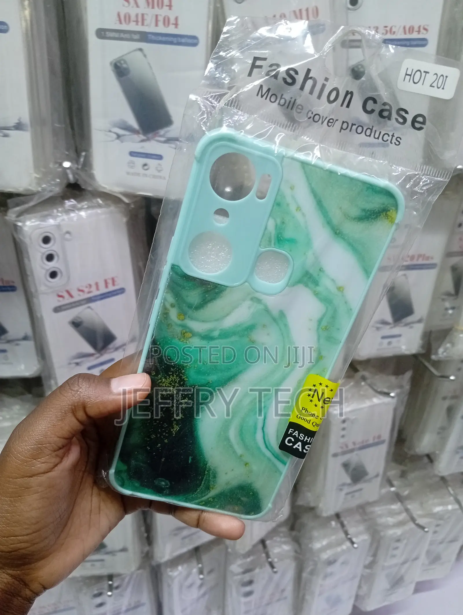 Infinix Hot 20i Fashion Case Features a Green and White Marble