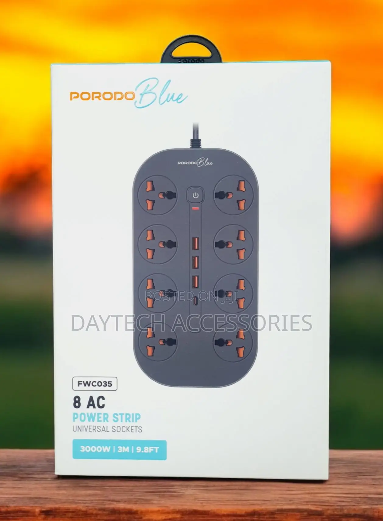 Porodo Blue 8 Ac Power Socket With X1 Usb-C X3 Usb-a Port Uk.