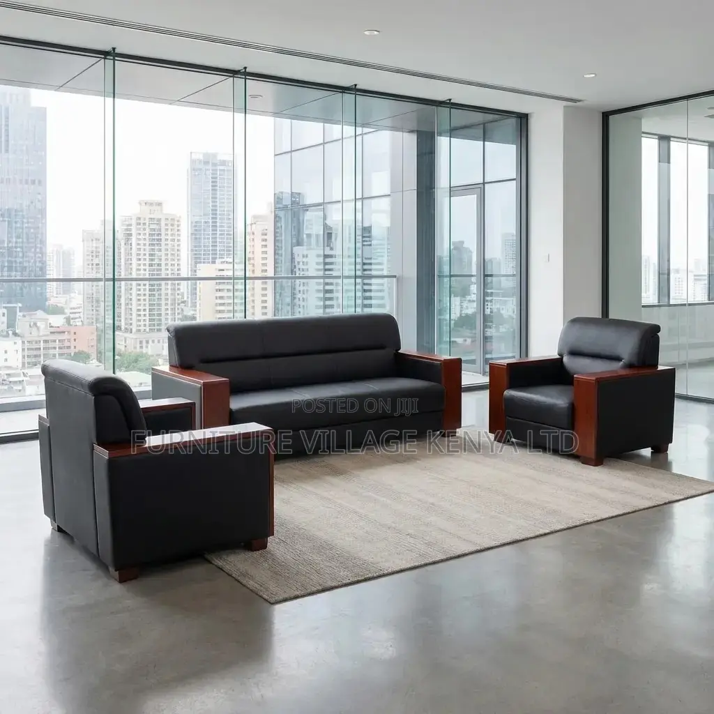5-Seater Leather Black Office Sofa.