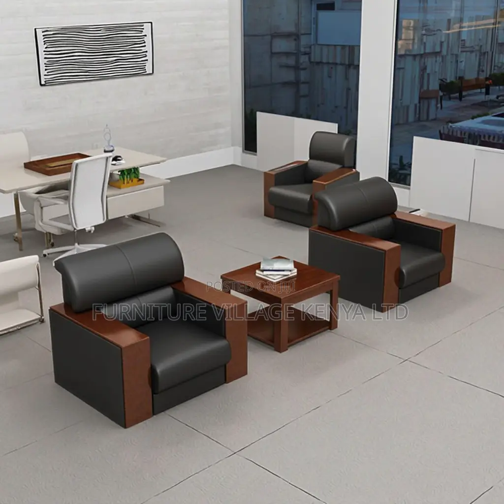5-Seater Leather Black Office Sofa.