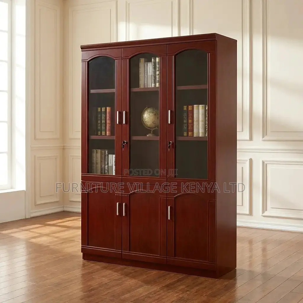 3-Door Red Mahogany Executive Cabinet.