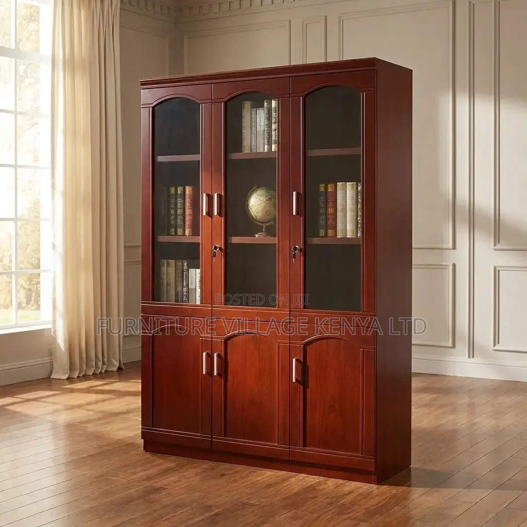 3-Door Red Mahogany Executive Cabinet.