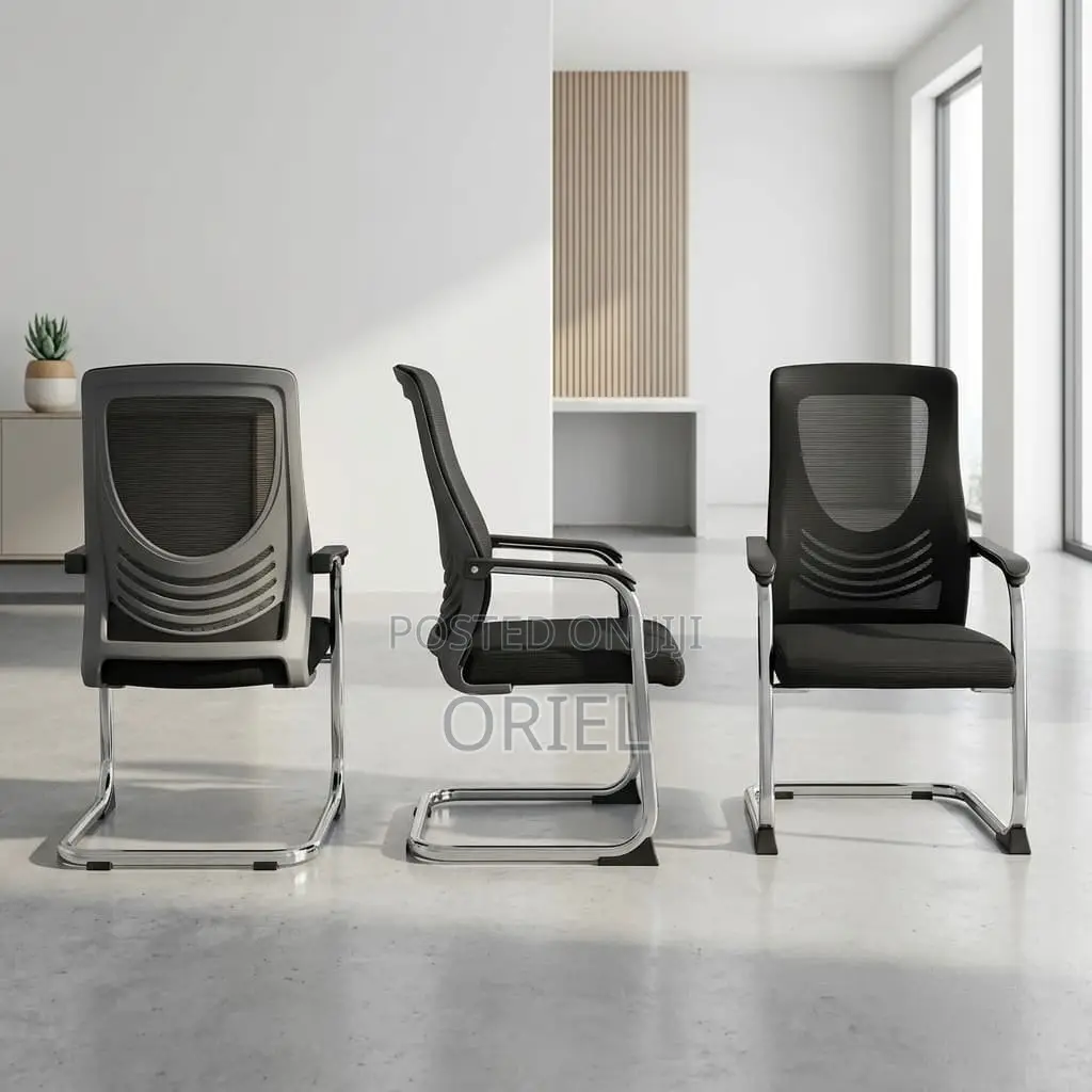 Office Chair : Breathable Black Mesh Office Visitor Waiting Chair