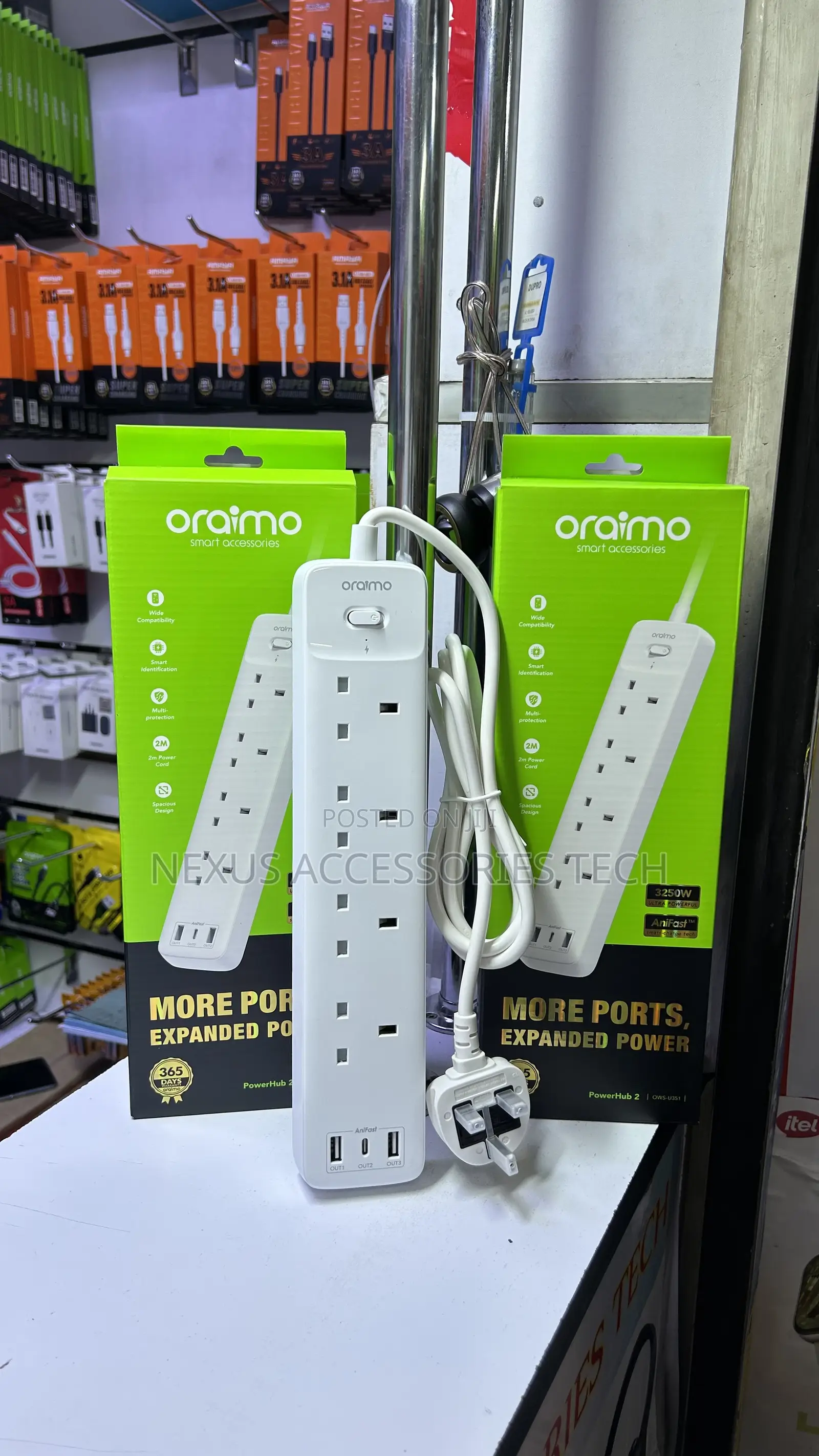 Oraimo Powerhub 2 Extension Socket 4 Ac + 3 Usb Ports 3250w