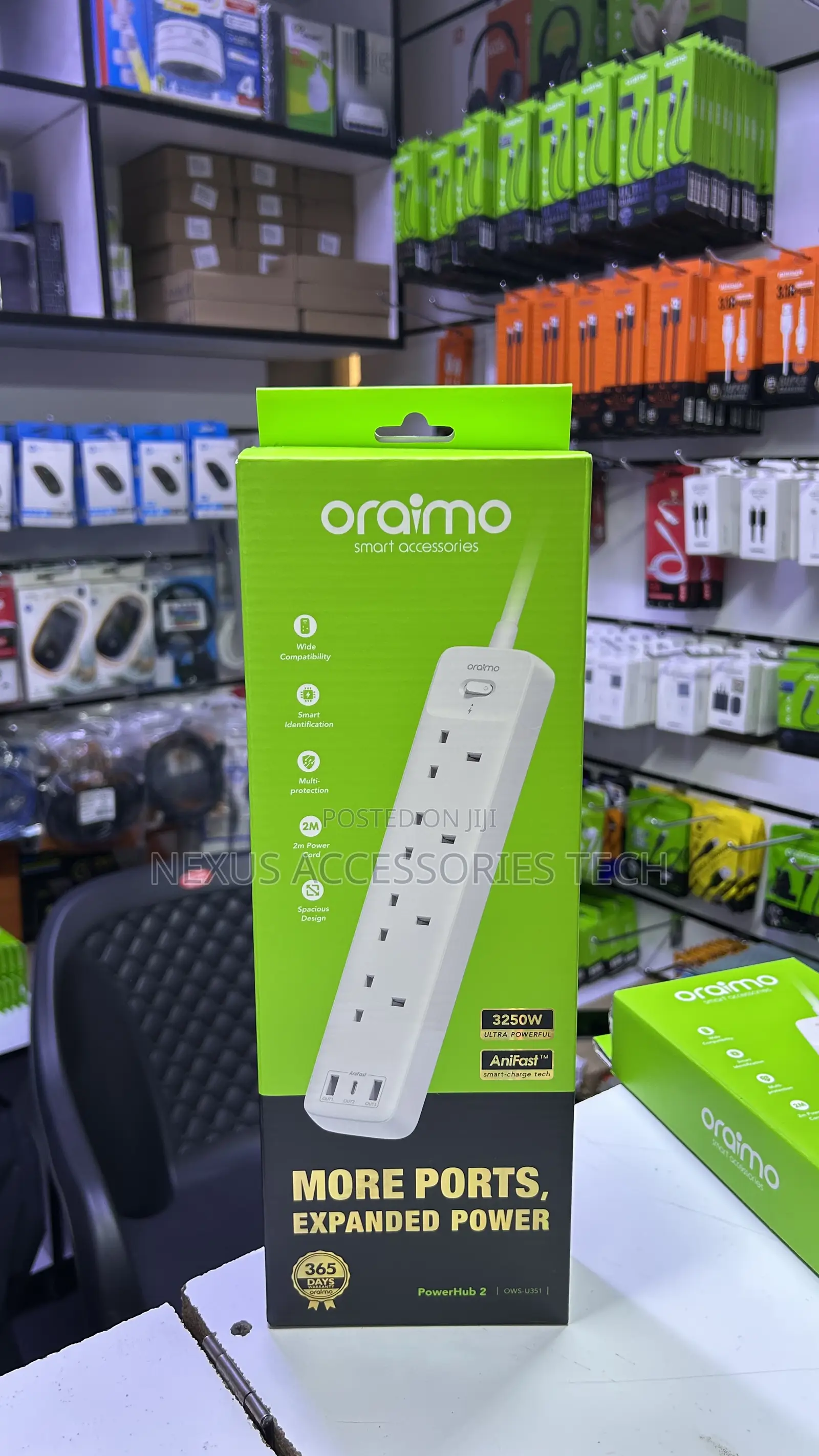 Oraimo Powerhub 2 Extension Socket 4 Ac + 3 Usb Ports 3250w