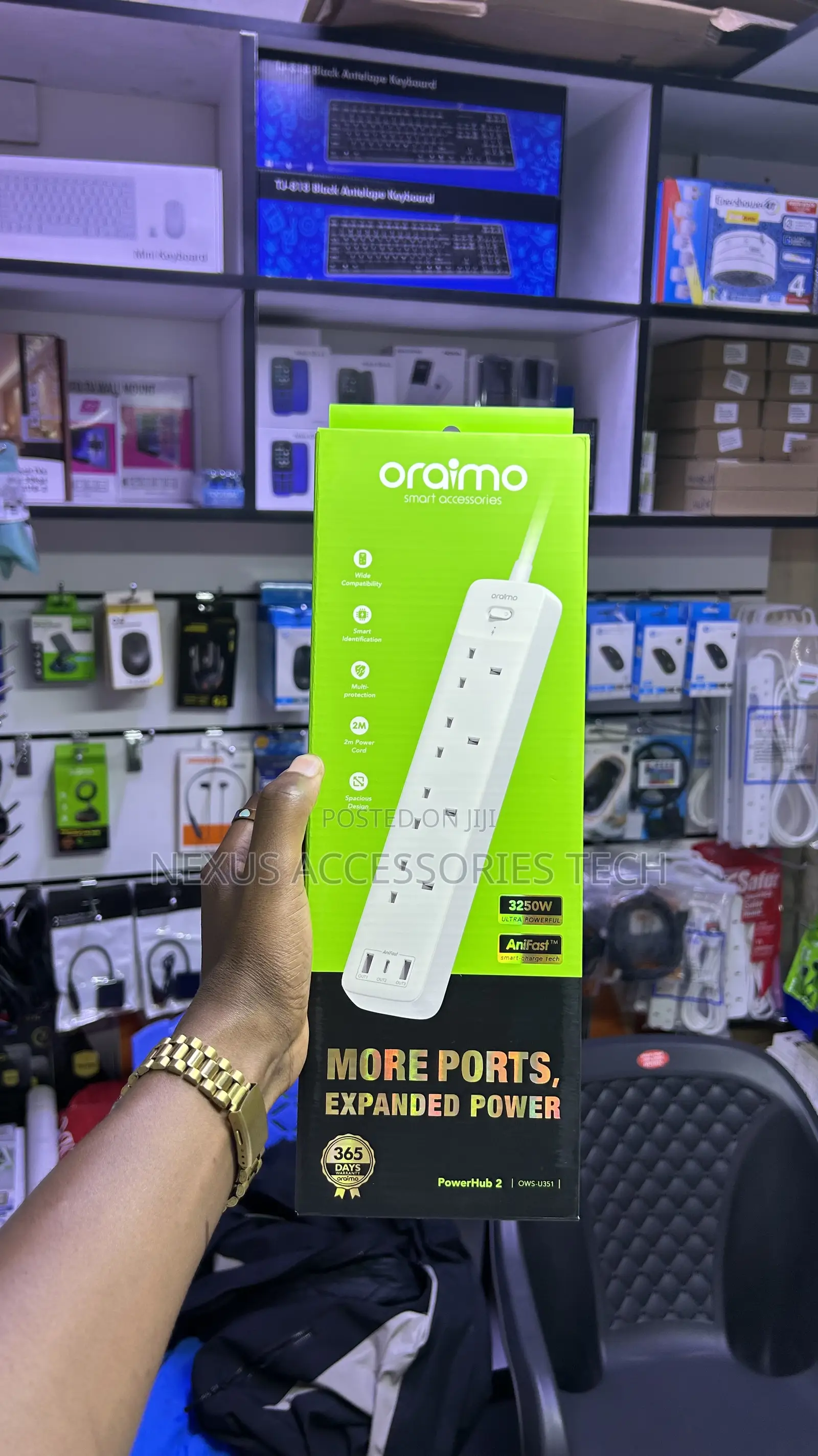 Oraimo Powerhub 2 Extension Socket 4 Ac + 3 Usb Ports 3250w