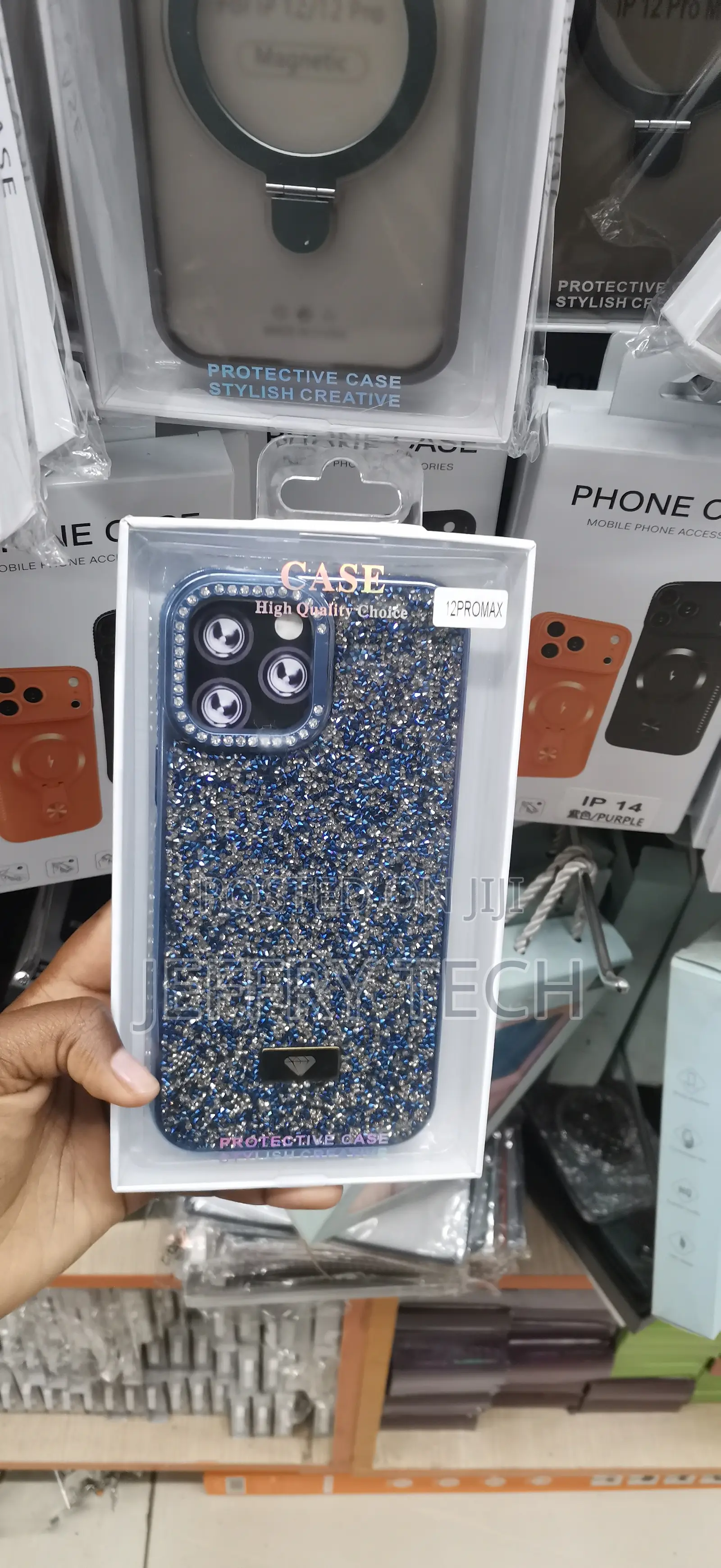 iPhone 12 Pro Max Blue Crystal and Rhinestone-Encrusted Phone Case