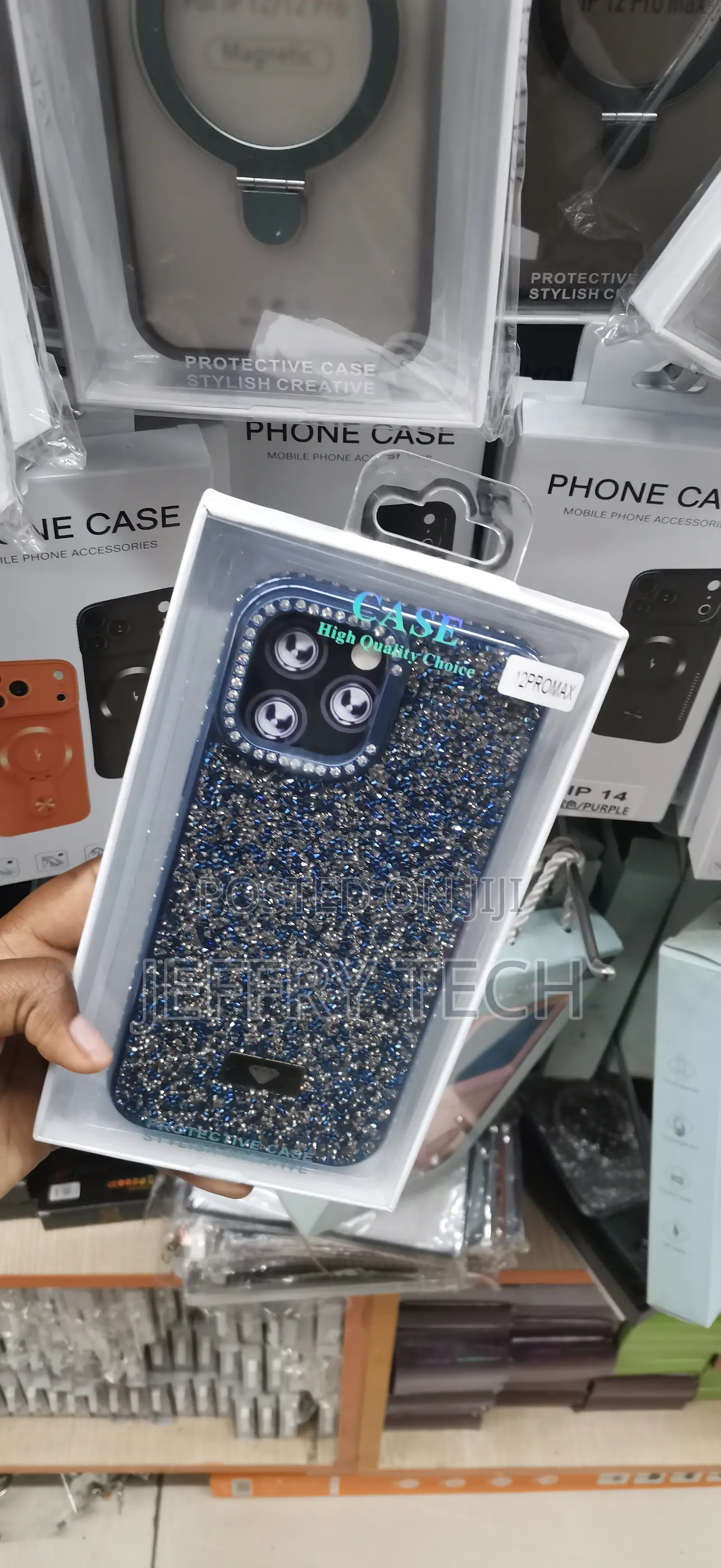 iPhone 12 Pro Max Blue Crystal and Rhinestone-Encrusted Phone Case