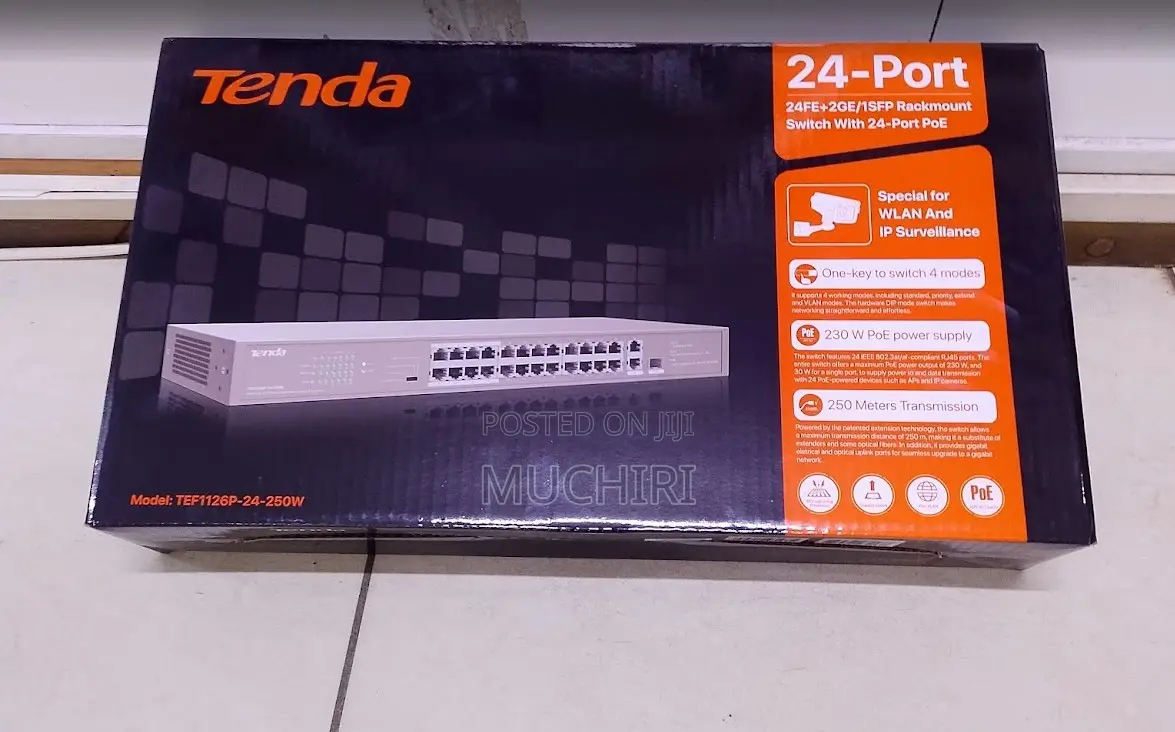 Tenda Tef1126p-24-250w 24-Port Rackmount Poe Switch