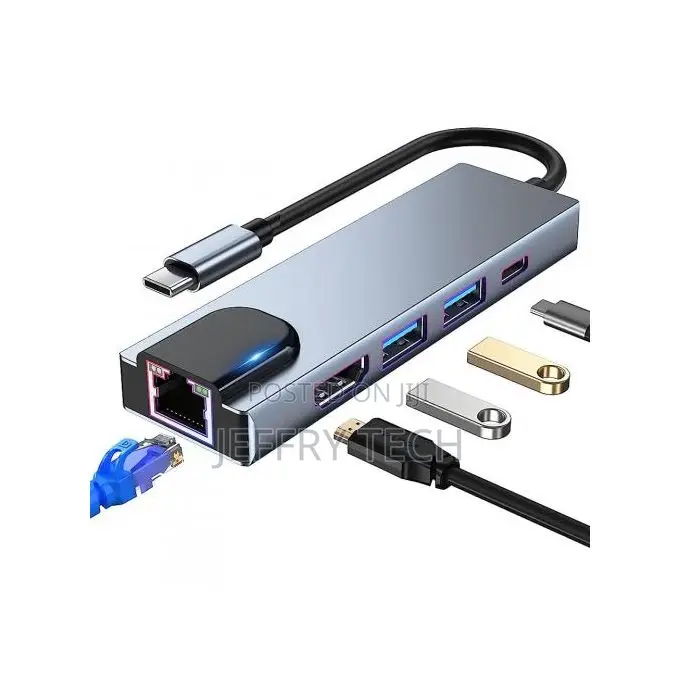5-in-1 Adapter Usb Type-C Multifunct Hub Hdmi to Gigabit Ethernet Rj45