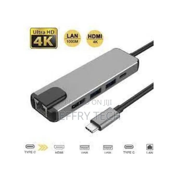 5-in-1 Adapter Usb Type-C Multifunct Hub Hdmi to Gigabit Ethernet Rj45