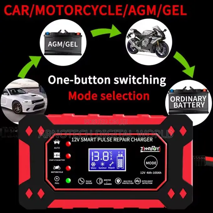 Car Battery Charger 12v 6a Pulse Repair LCD Display Smart Fast Charge