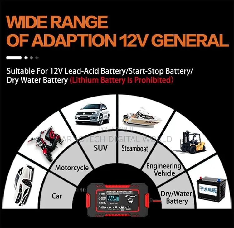 Car Battery Charger 12v 6a Pulse Repair LCD Display Smart Fast Charge