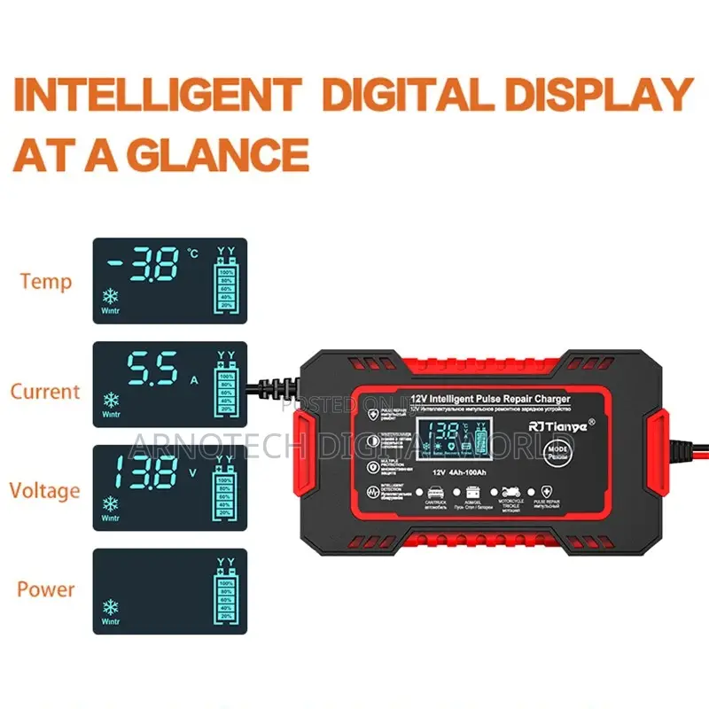Car Battery Charger 12v 6a Pulse Repair LCD Display Smart Fast Charge